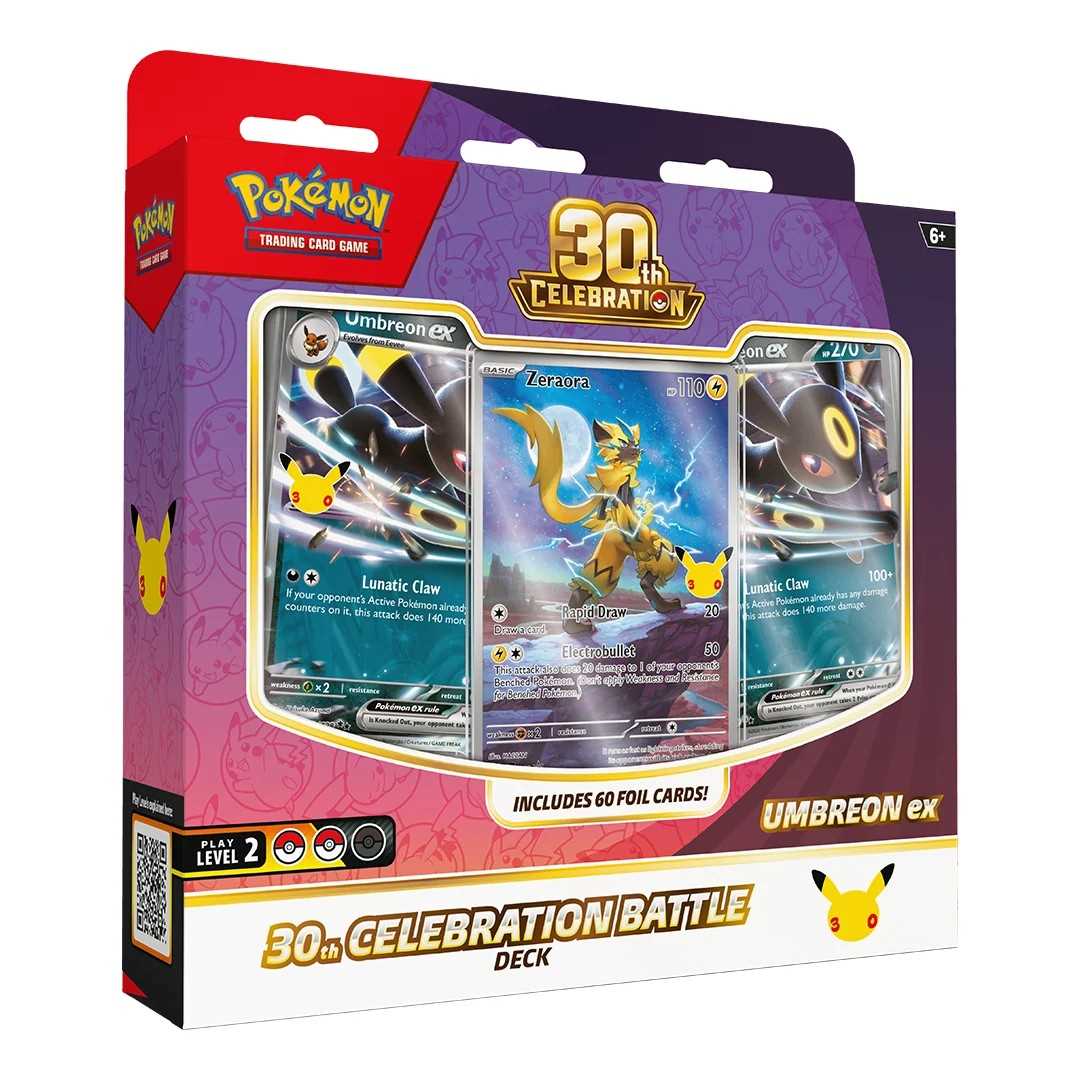 Pokémon TCG 30th Celebration Battle Deck featuring Umbreon ex, with a ready-to-play 60-card foil deck