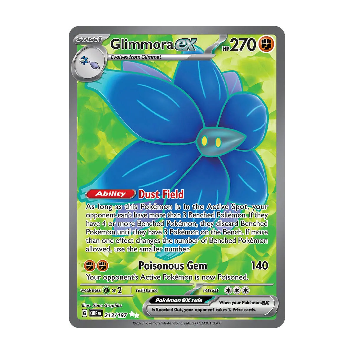 Glimmora ex 213/197 - Obsidian Flames - Single Card 120HP Glimmora ex 213/197 - Obsidian Flames - Single Card 120HP