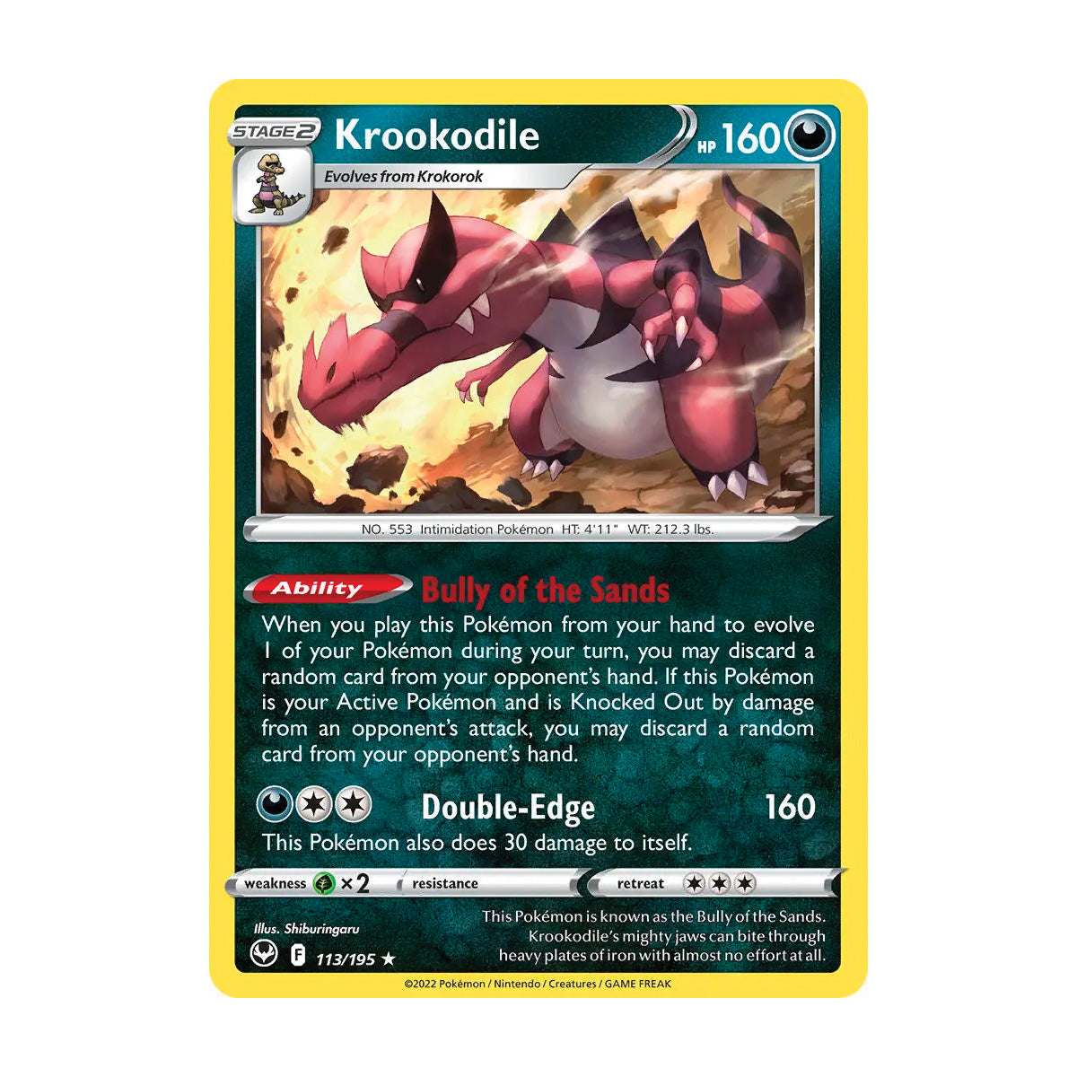 Krookodile (Holo) 113/195 - Silver Tempest - Single Card 120HP Krookodile (Holo) 113/195 - Silver Tempest - Single Card 120HP