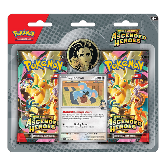 Ascended Heroes Larry Collection with Larry’s Komala promo card, metallic Larry coin and two Pokémon TCG booster packs