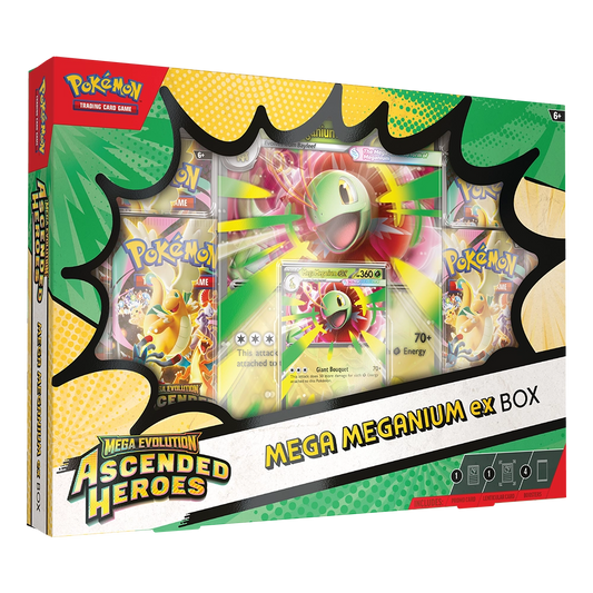 Ascended Heroes Mega Meganium ex Box with foil promo card, oversized lenticular card and 4 Pokémon TCG booster packs