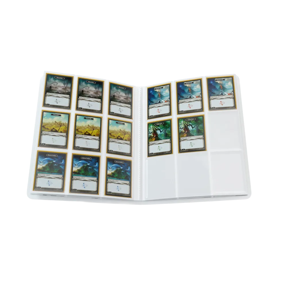 Opened White Gamegenic Casual 18-Pocket Album with cards in the pockets