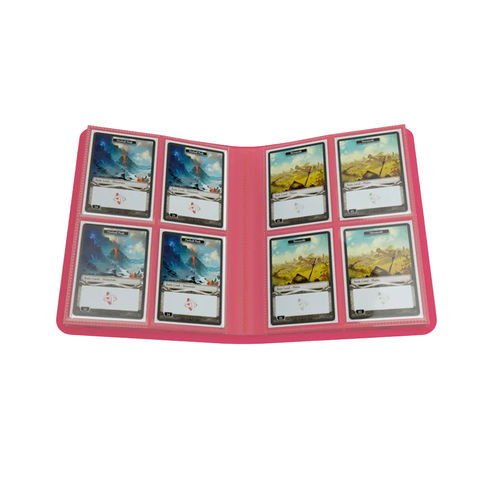 Open Pink Gamegenic Casual 8-Pocket Album Binder for Trading Cards, with cards in pockets