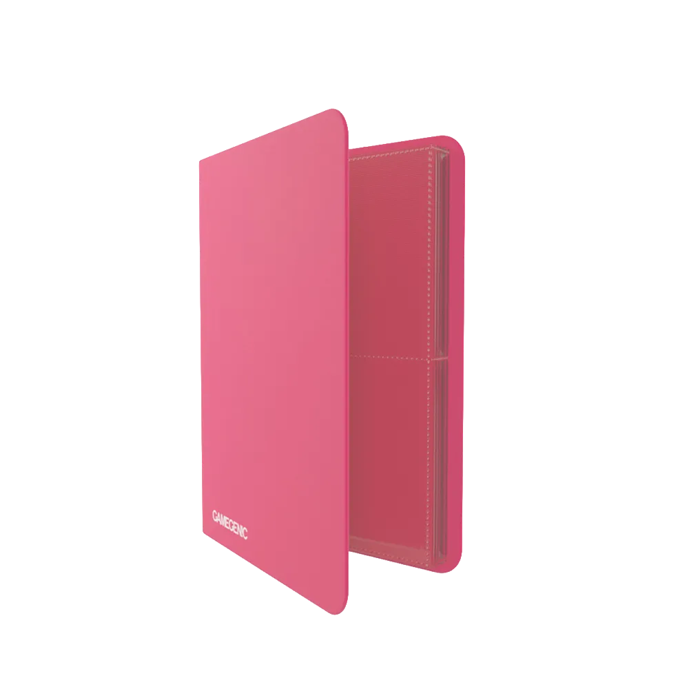Pink Gamegenic Casual 8-Pocket Album Binder for Trading Cards, standing upright and open
