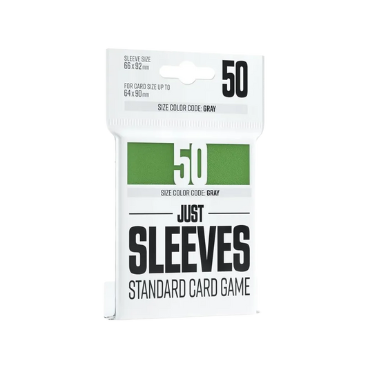 Pack of 50 standard card game sleeves with green design on a white background
