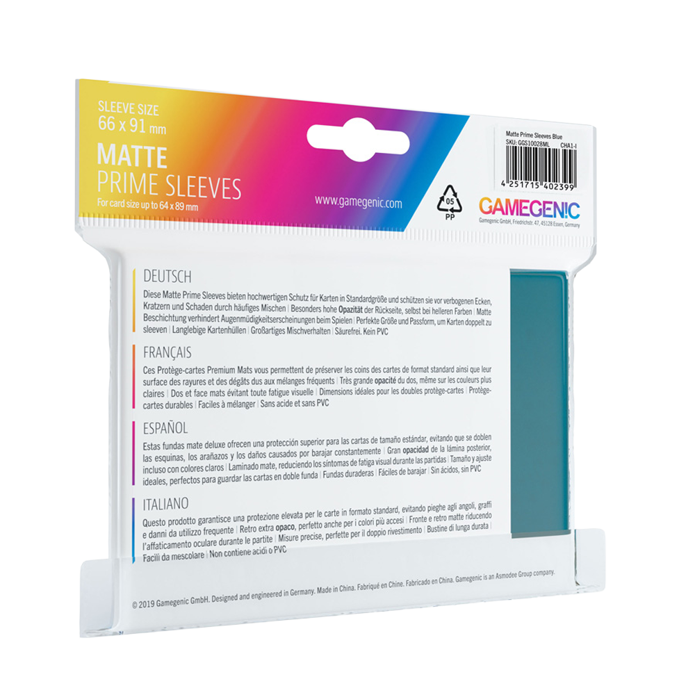 Back of the packaging for the Gamegenic Matte Prime Blue Sleeves