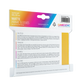 Back of packaging of Gamegenic Matte Prime Yellow Sleeves with colorful design and text.