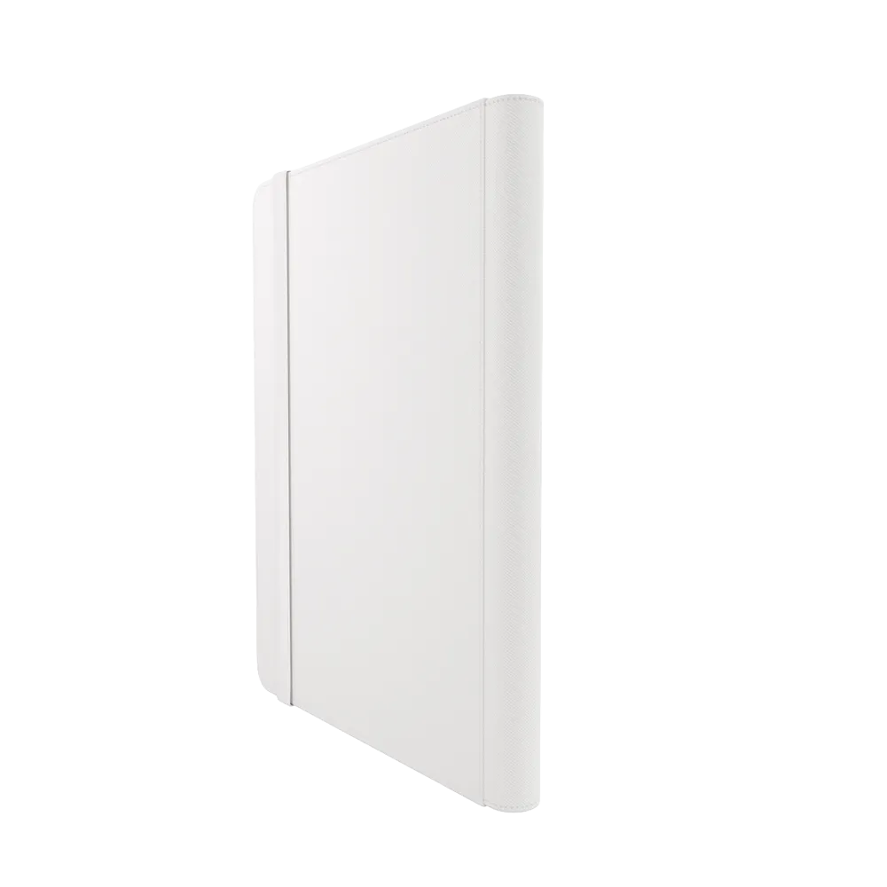 Back of a white Gamegenic Prime 18-Pocket Album, standing upright and closed