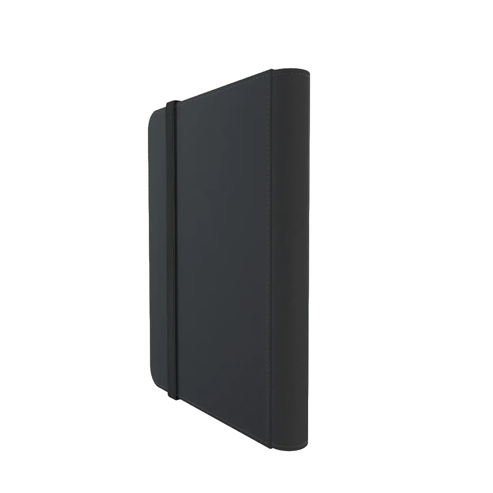 Back of a Black Gamegenic Prime 8-Pocket Album, standing upright and closed