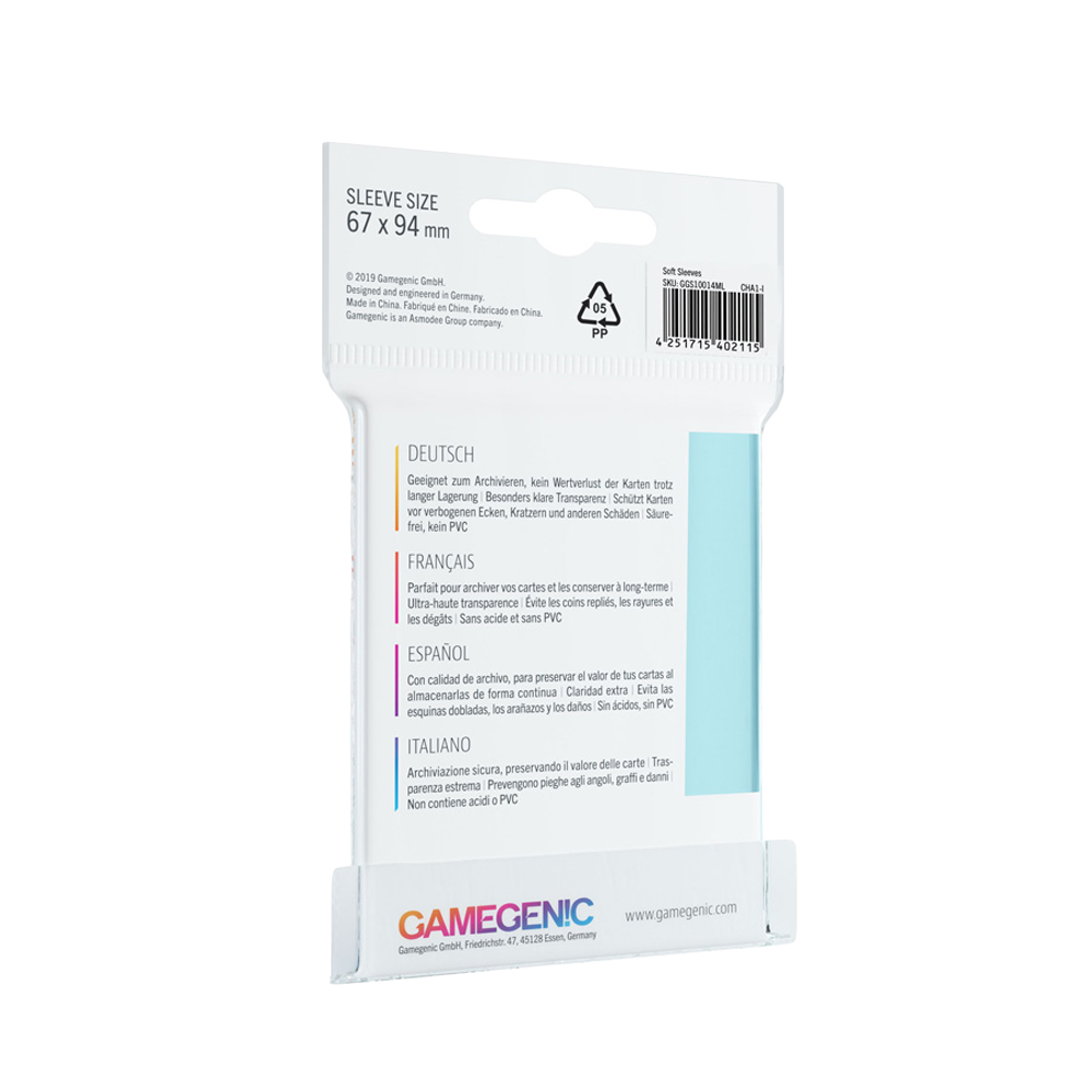 Gamegenic card sleeves packaging with size and brand information on a white background