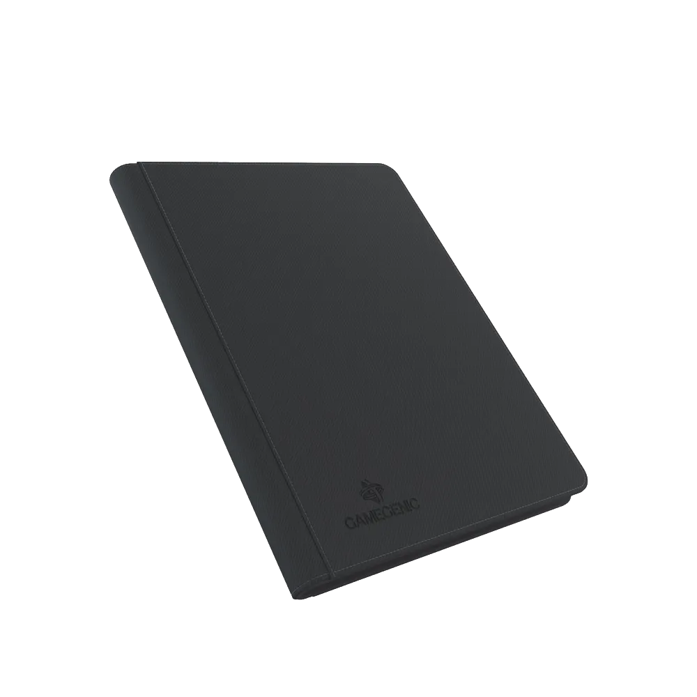 Angled shot of a Black Gamegenic Zip-Up 18-Pocket Album Binder for Trading Card, closed