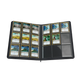 Opened Black Gamegenic Zip-Up 18-Pocket Album Binder for Trading Cards, with cards in pockets