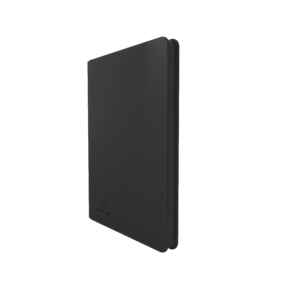 Black Gamegenic Zip-Up 18-Pocket Album Binder for Trading Card, standing upright and closed