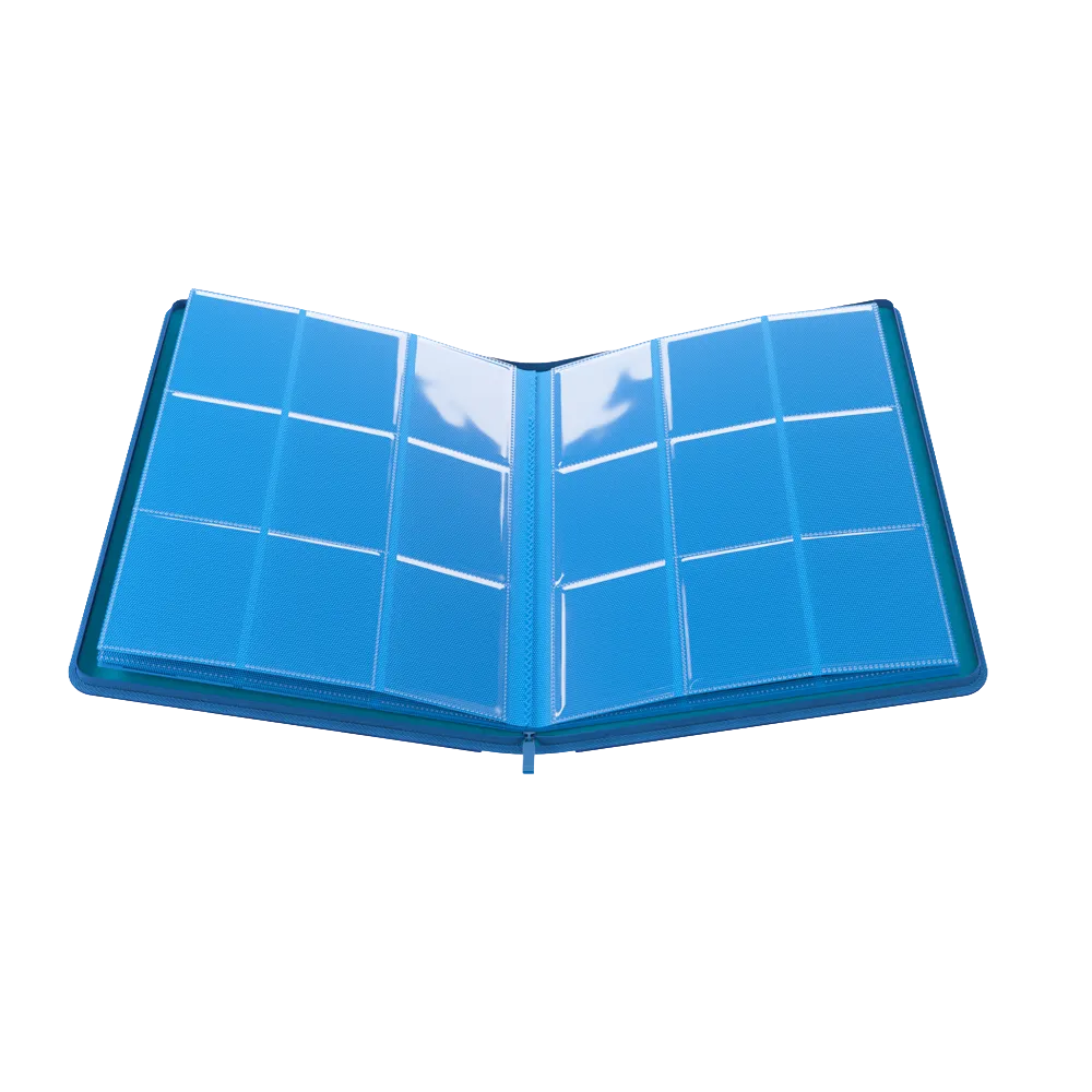 Opened Blue Gamegenic Zip-Up 18-Pocket Album Binder for Trading Cards 
