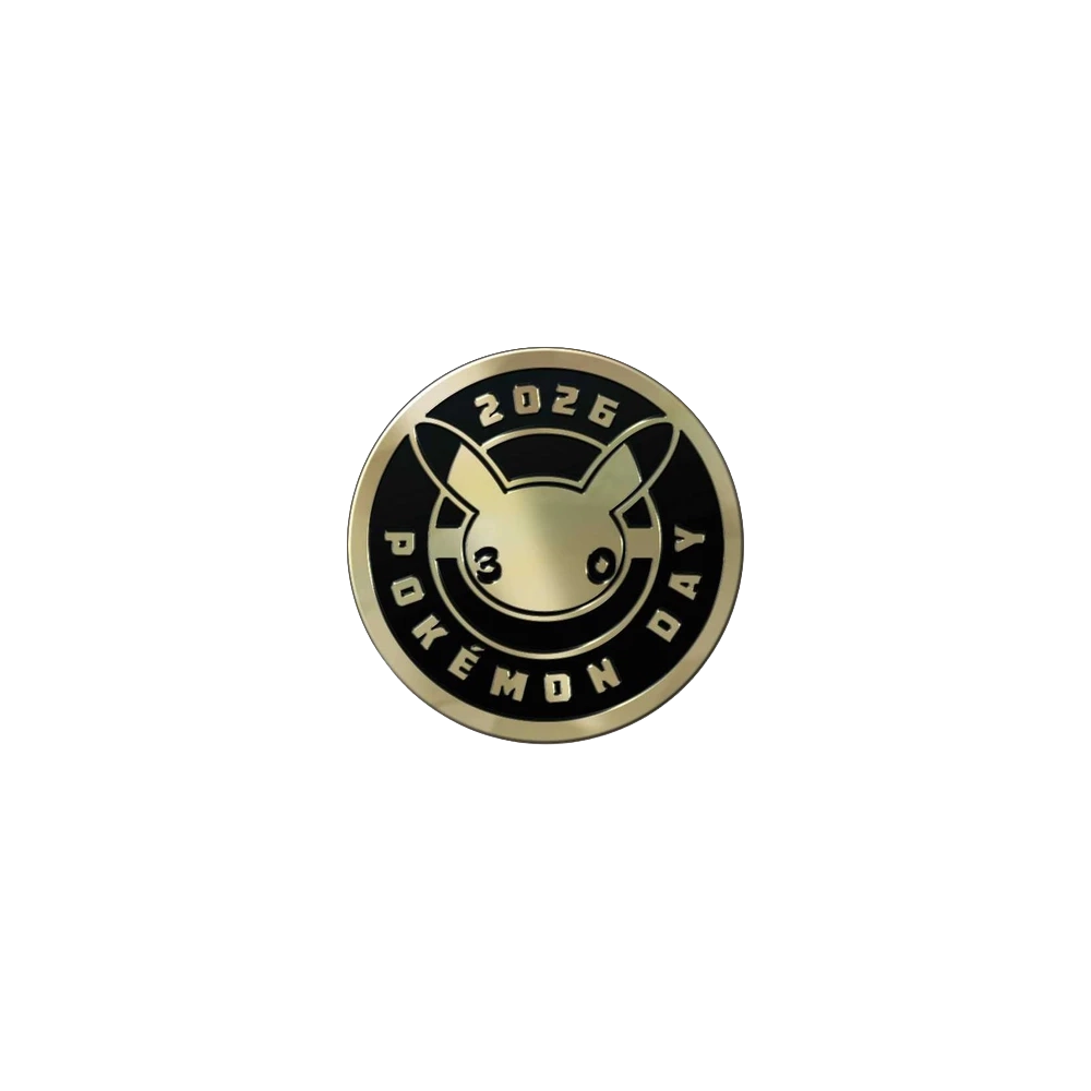 A gold and black Pokemon Day 2026 coin
