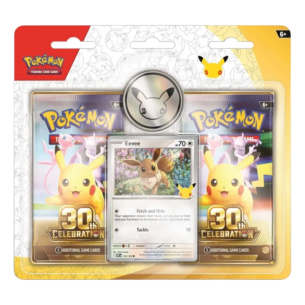 Pokémon TCG 30th Celebration Eevee 2-Pack Blister with two booster packs, Eevee promo card and anniversary coin
