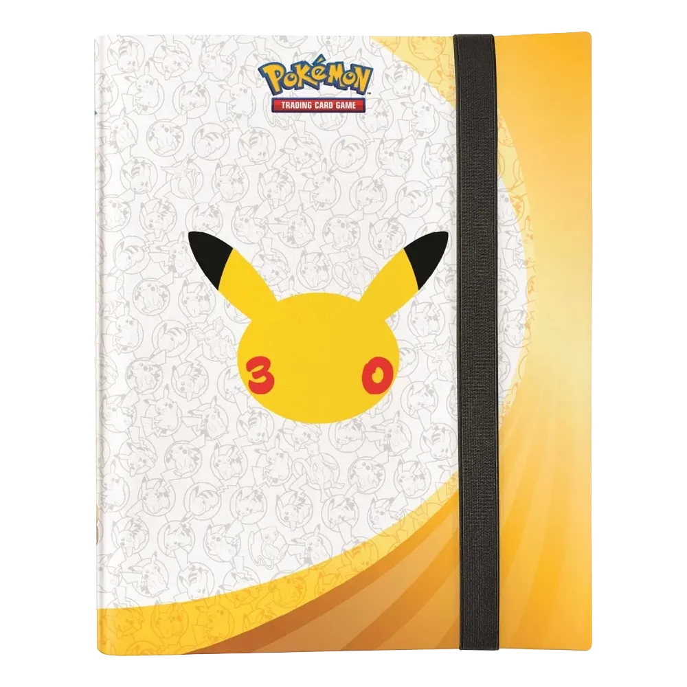 Closed Pokémon TCG 30th Celebration binder showing anniversary cover artwork