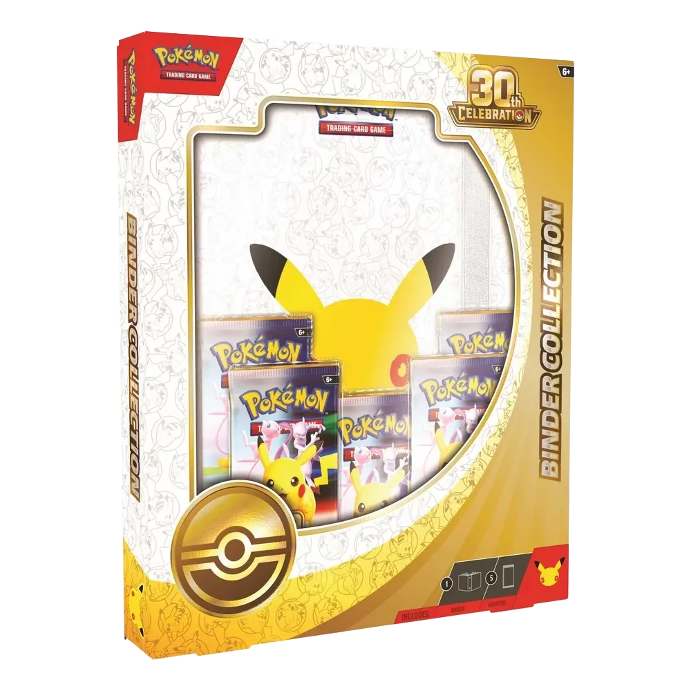 Pokémon TCG 30th Celebration Binder Collection with anniversary binder and five booster packs