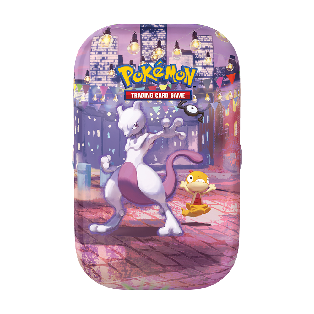 Pokémon TCG 30th Celebration Mini Tin featuring Mewtwo in the night artwork design