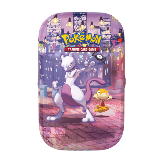 Pokémon TCG 30th Celebration Mini Tin featuring Mewtwo in the night artwork design
