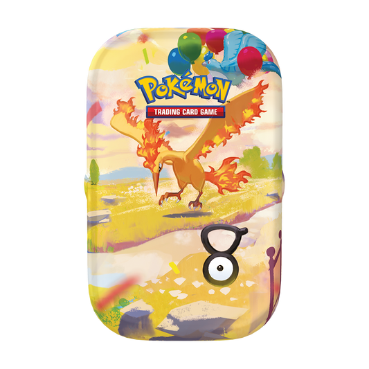 Pokémon TCG 30th Celebration Mini Tin featuring Moltres in the day artwork design