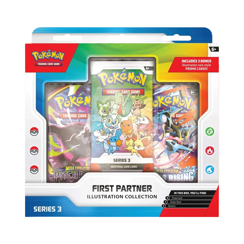 Pokémon TCG First Partner Illustration Collection Series 3 featuring Hoenn, Kalos and Paldea first partner Pokémon
