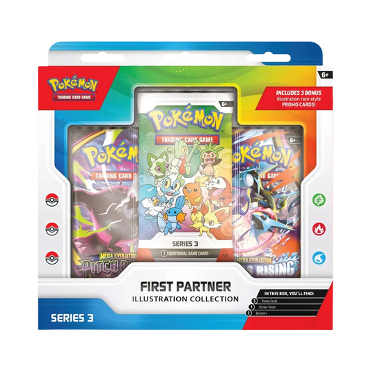 Pokémon TCG First Partner Illustration Collection Series 3 featuring Hoenn, Kalos and Paldea first partner Pokémon