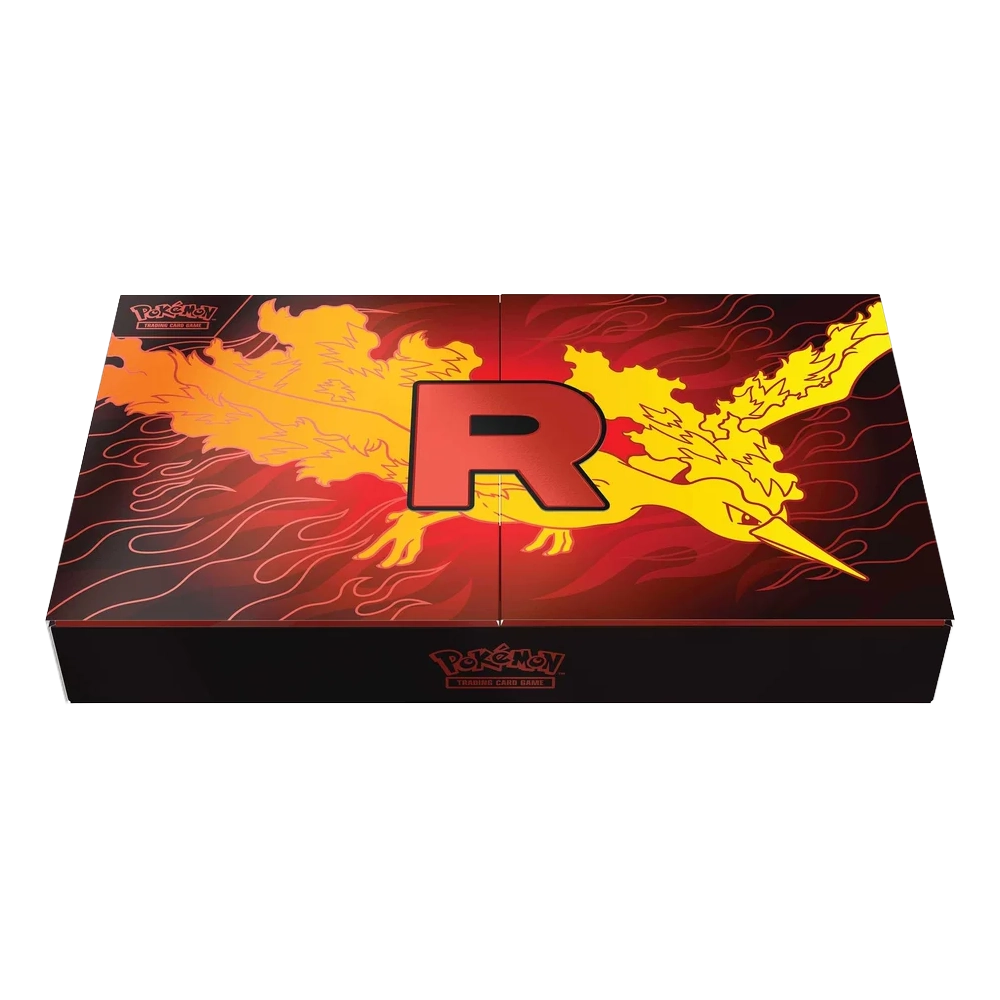 Front view shot of the Pokémon TCG Team Rocket's Moltres ex Ultra-Premium Collection 