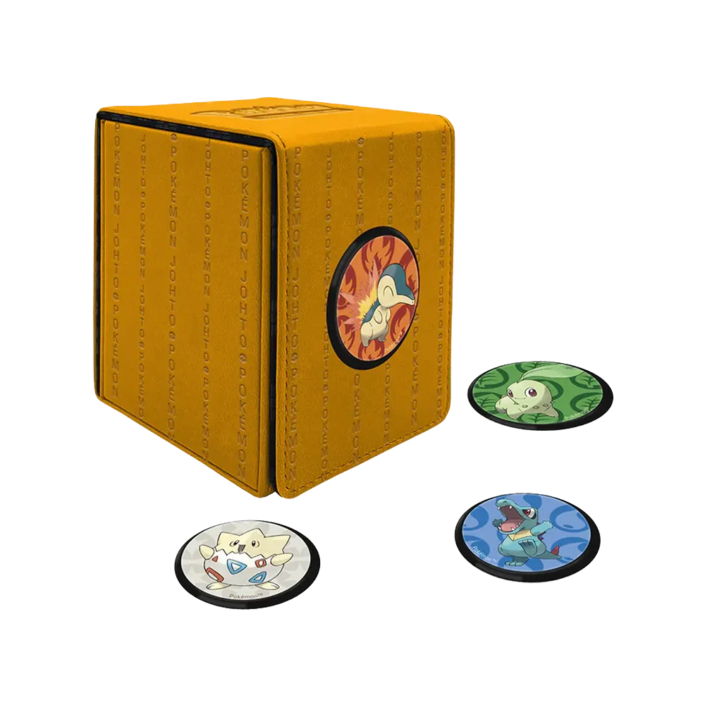 Card game deck box featuring Cyndaquil, Chikorita, Totodile & Togepi identifiers