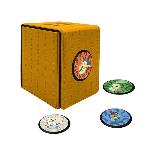 Card game deck box featuring Cyndaquil, Chikorita, Totodile & Togepi identifiers